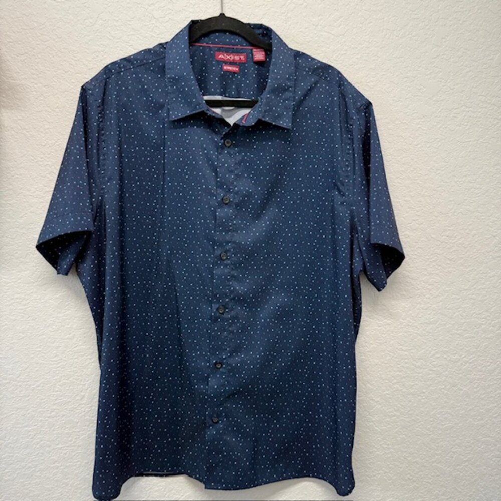 Axist Stretch Men's Button Up Shirt Short Sleeve Blue Size 2XL 100% Polyester